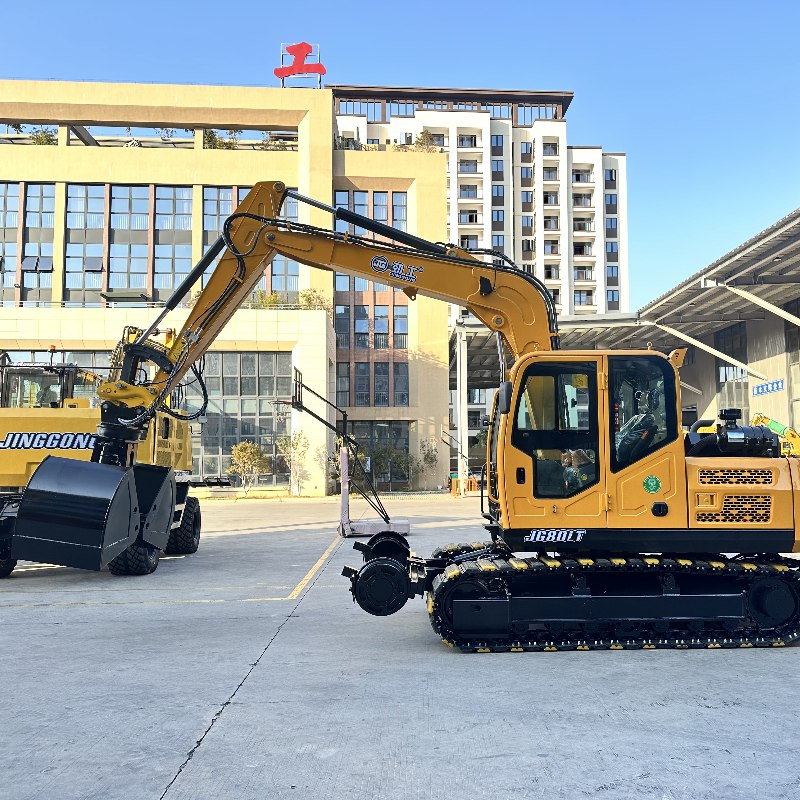 Jinggong JG80LT: Escavadeira de esteiras confiável com caçamba tipo concha para trabalhos ferroviários