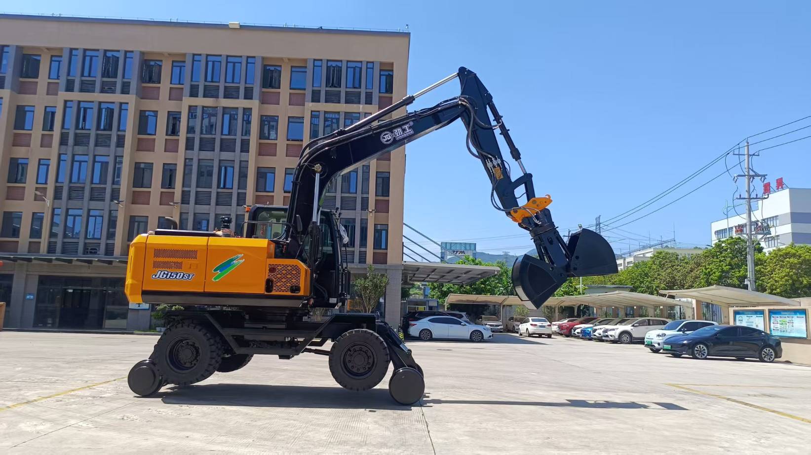JG150ST 15-ton wheeled railway excavator with clamshell bucket